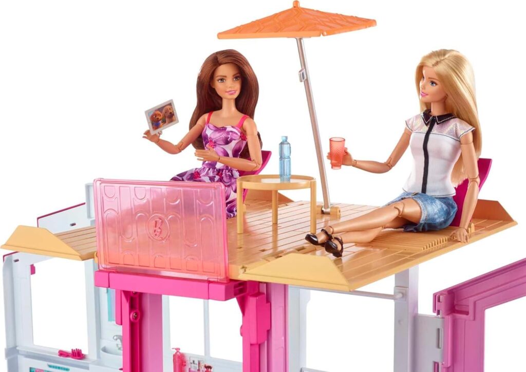 Barbie Doll House, 3-Story Townhouse with 4 Rooms  Rooftop Lounge, Furniture  Accessories Including Swinging Chair (Amazon Exclusive)