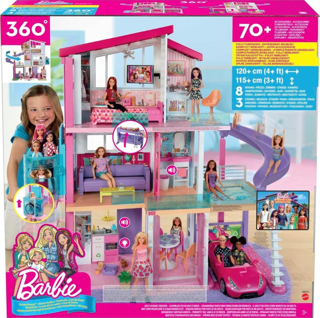 Barbie Dreamhouse, Doll House Playset with 70+ Accessories Including Transforming Furniture, Elevator, Slide, Lights Sounds (Amazon Exclusive)