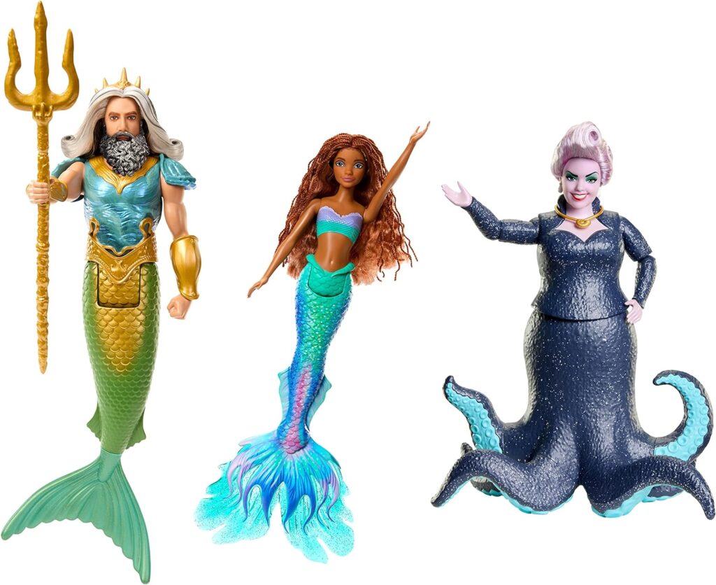 Disney The Little Mermaid Ariel, King Triton  Ursula Dolls, Set of 3 Fashion Dolls in Signature Outfits, Toys Inspired by the Movie (Amazon Exclusive) For 3Y+