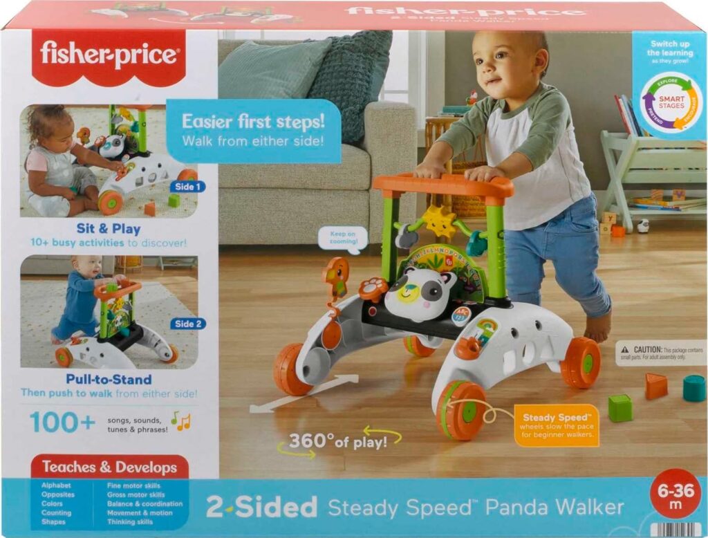 Fisher-Price Baby  Toddler Toy 2-Sided Steady Speed Panda Walker With Smart Stages Learning  Blocks For Ages 6+ Months