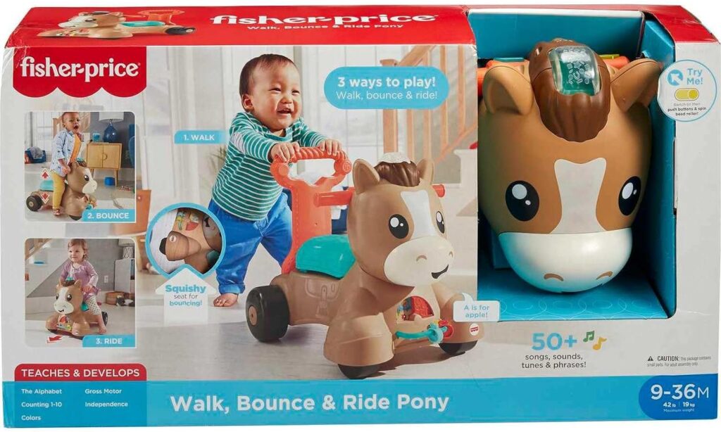 Fisher-Price Baby Walker Learning Toy, Walk Bounce  Ride Pony Ride-On with Music and Lights for Infants and Toddlers Ages 9+ Months (Amazon Exclusive)
