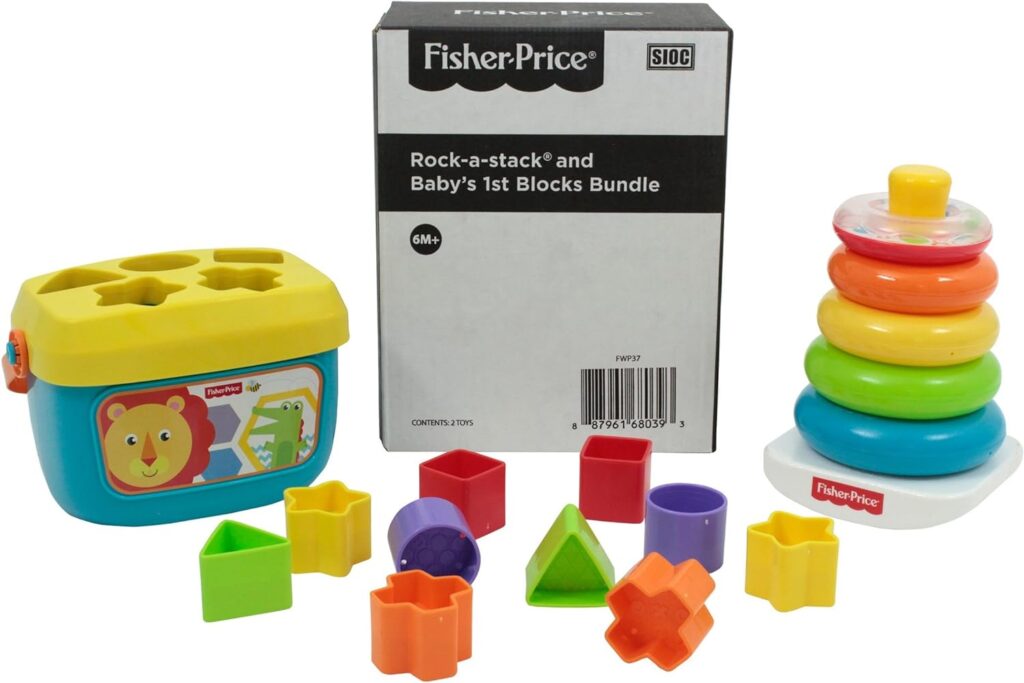 Fisher-Price Infant Gift Set with Baby’s First Blocks (10 Shapes) and Rock-a-Stack Ring Stacking Toy for Ages 6+ Months (Amazon Exclusive) Fisher-Price Infant Gift Set with Baby’s First Blocks (10 Shapes) and Rock-a-Stack Ring Stacking Toy for Ages 6+ Months (Amazon Exclusive)