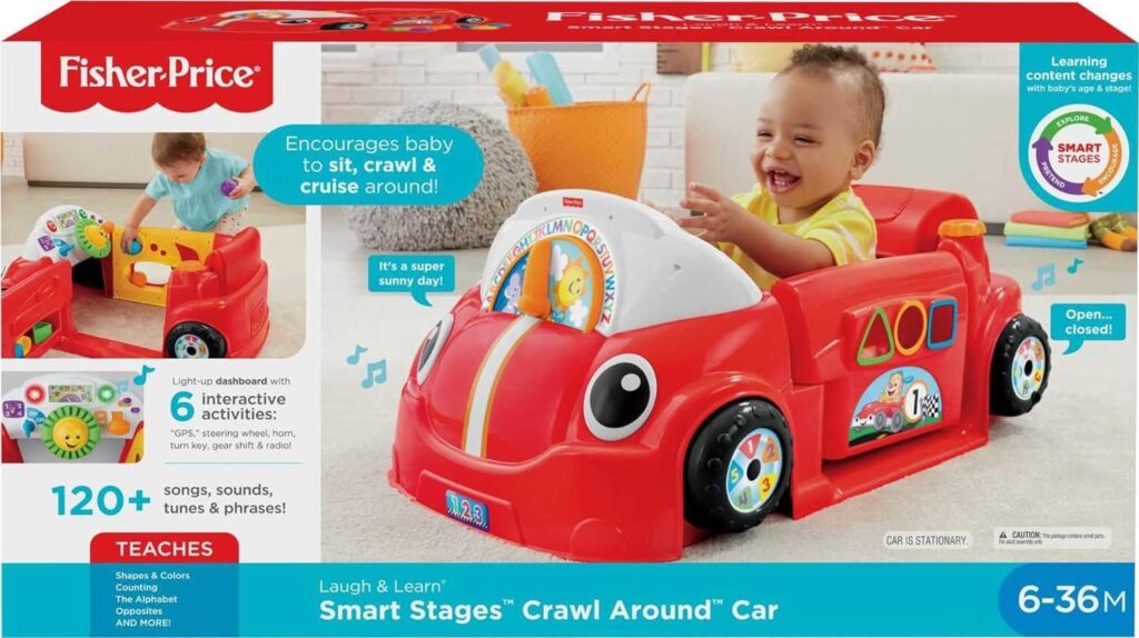 Fisher-Price Laugh  Learn Baby Activity Center Crawl Around Car with Music Lights and Smart Stages for Infants and Toddlers, Red (Amazon Exclusive)