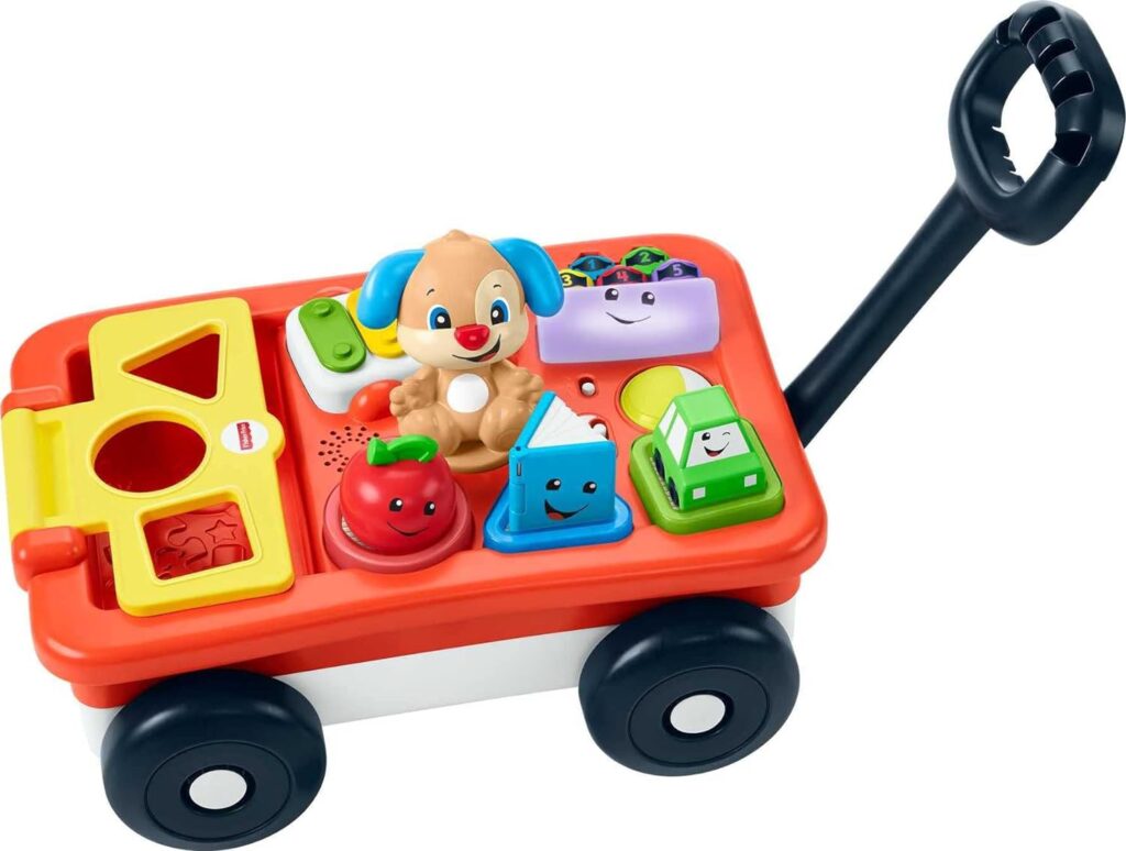 Fisher-Price Laugh  Learn Baby  Toddler Toy, Pull  Play Learning Wagon with Smart Stages  4 Pieces for Ages 6+ Months (Amazon Exclusive)