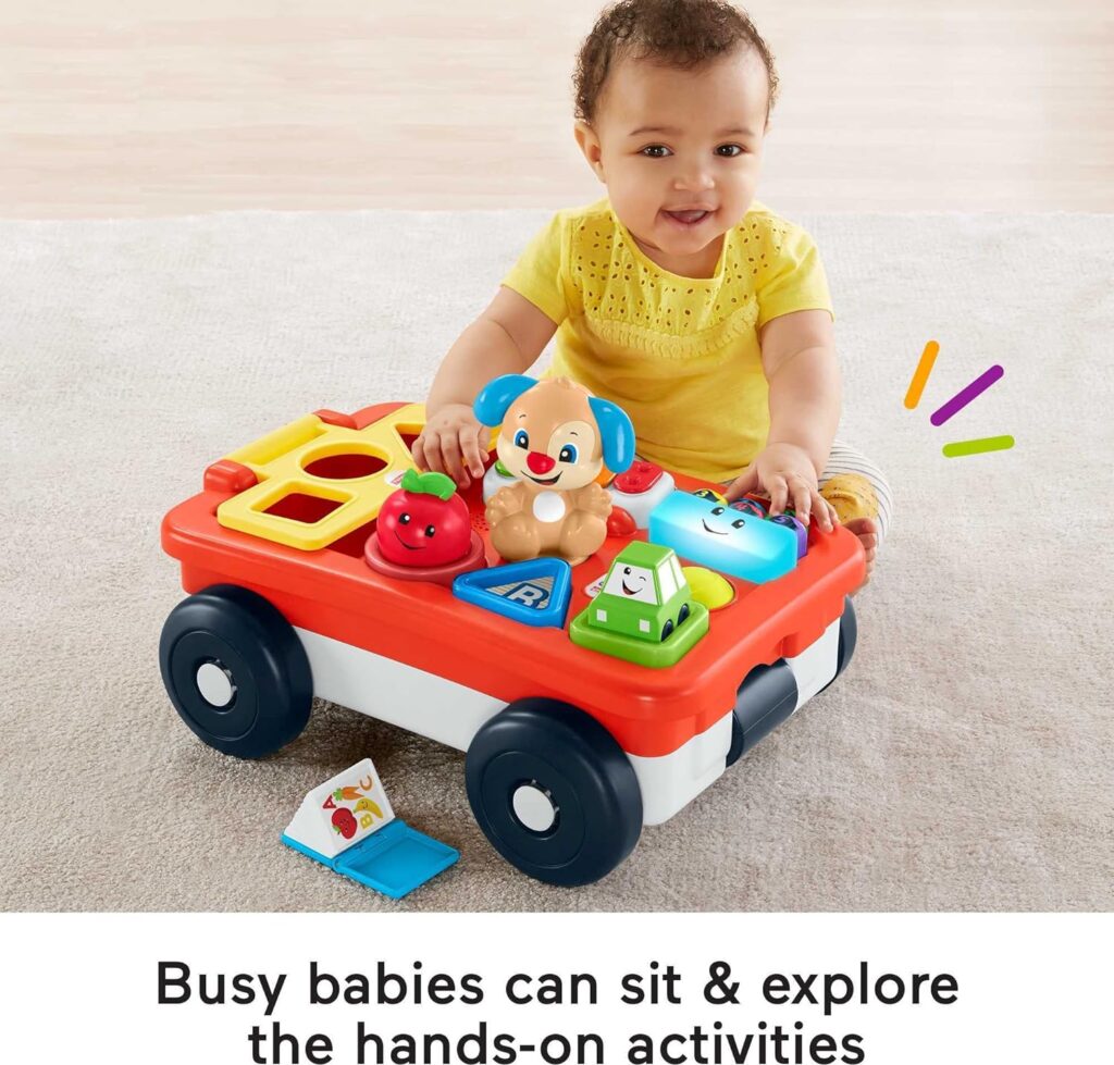 Fisher-Price Laugh  Learn Baby  Toddler Toy, Pull  Play Learning Wagon with Smart Stages  4 Pieces for Ages 6+ Months (Amazon Exclusive)