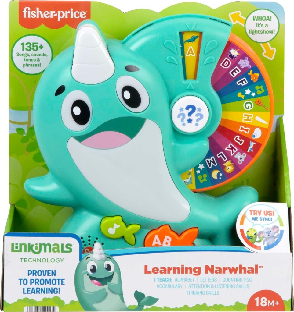 Fisher-Price Linkimals Toddler Toy Learning Narwhal with Interactive Lights Music  Educational Games for Ages 18+ Months