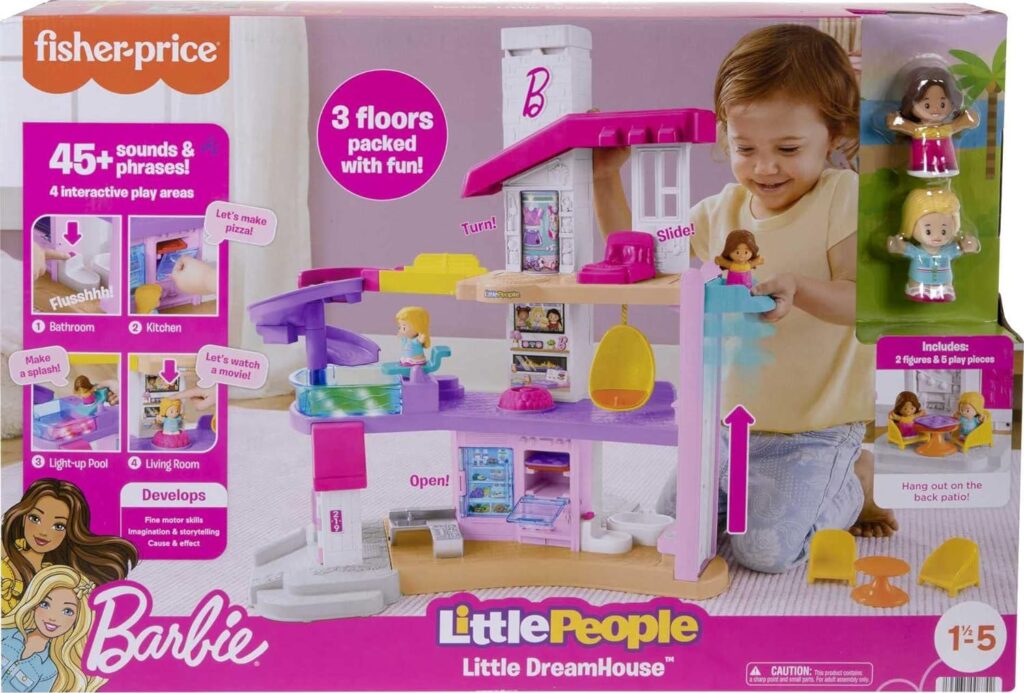 Fisher-Price Little People Barbie Toddler Playset Little Dreamhouse With Music  Lights Plus Figures  Accessories For Ages 18+ Months