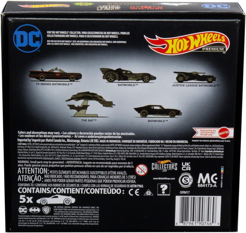 Hot Wheels Batman Batmobile Bundle, Set of 5 Fan-Favorite Batmobile Castings in 1:64 Scale with Special Packaging