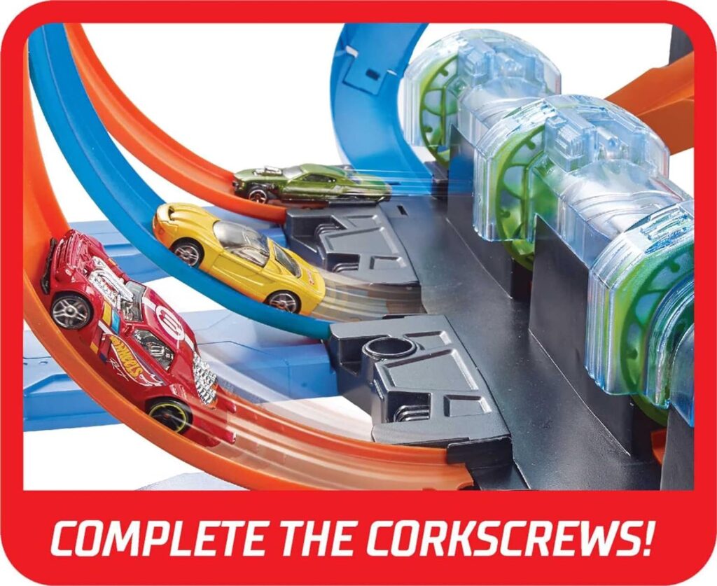 Hot Wheels Toy Car Track Set, Corkscrew Crash with 1:64 Scale Car, 3 Crash Zones, Powered by Motorized Booste, (Amazon Exclusive)