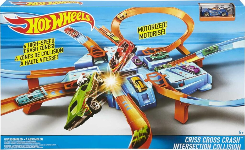 Hot Wheels Toy Car Track Set, Criss Cross Crash with 1:64 Scale Vehicle, Powered by a Motorized Booster (Amazon Exclusive)