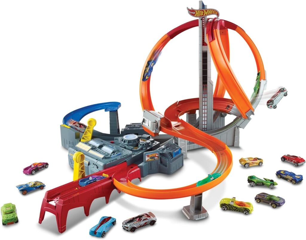 Hot Wheels Toy Car Track Set Spin Storm, 3 Intersections for Crashing  Motorized Booster, 1:64 Scale Car