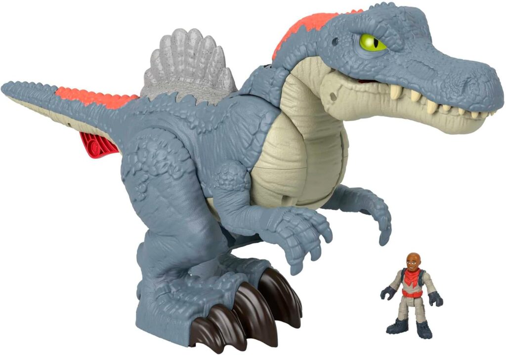 Imaginext Jurassic World Dinosaur Toy Ultra Snap Spinosaurus with Lights Sounds  Chomping Action plus Figure for Ages 3+ Years