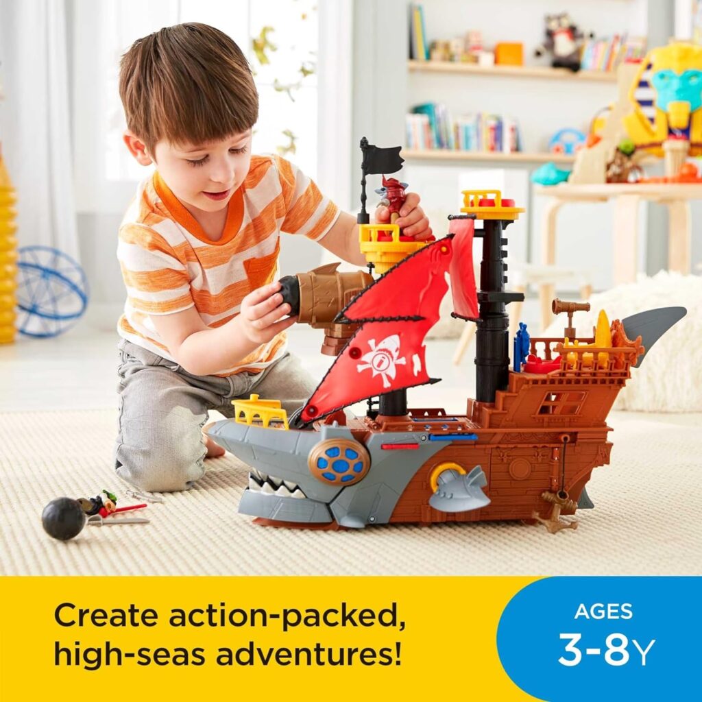 Imaginext Preschool Toy Shark Bite Pirate Ship Playset With Figure  Accessories For Pretend Play Ages 3+ Years