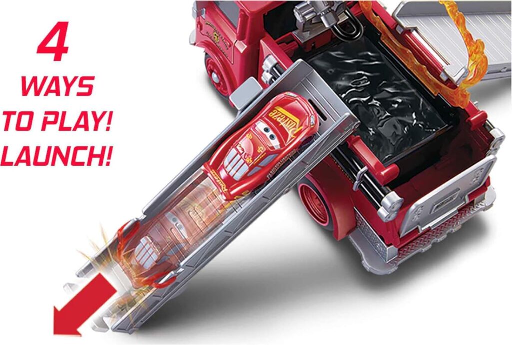 Mattel Disney Cars Toys Stunt  Splash Red Fire Truck with Color-Change Lightning Mcqueen Toy Car, Working Hose, Dunk Tank  More