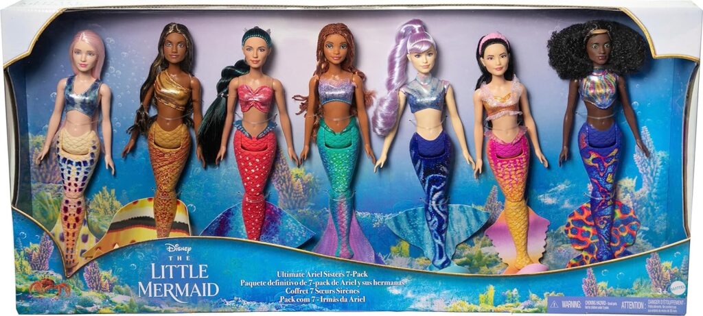 Mattel Disney The Little Mermaid Ultimate Ariel Sisters 7-Pack Set, Collection of 7 Fashion Mermaid Dolls, Toys Inspired by the Movie