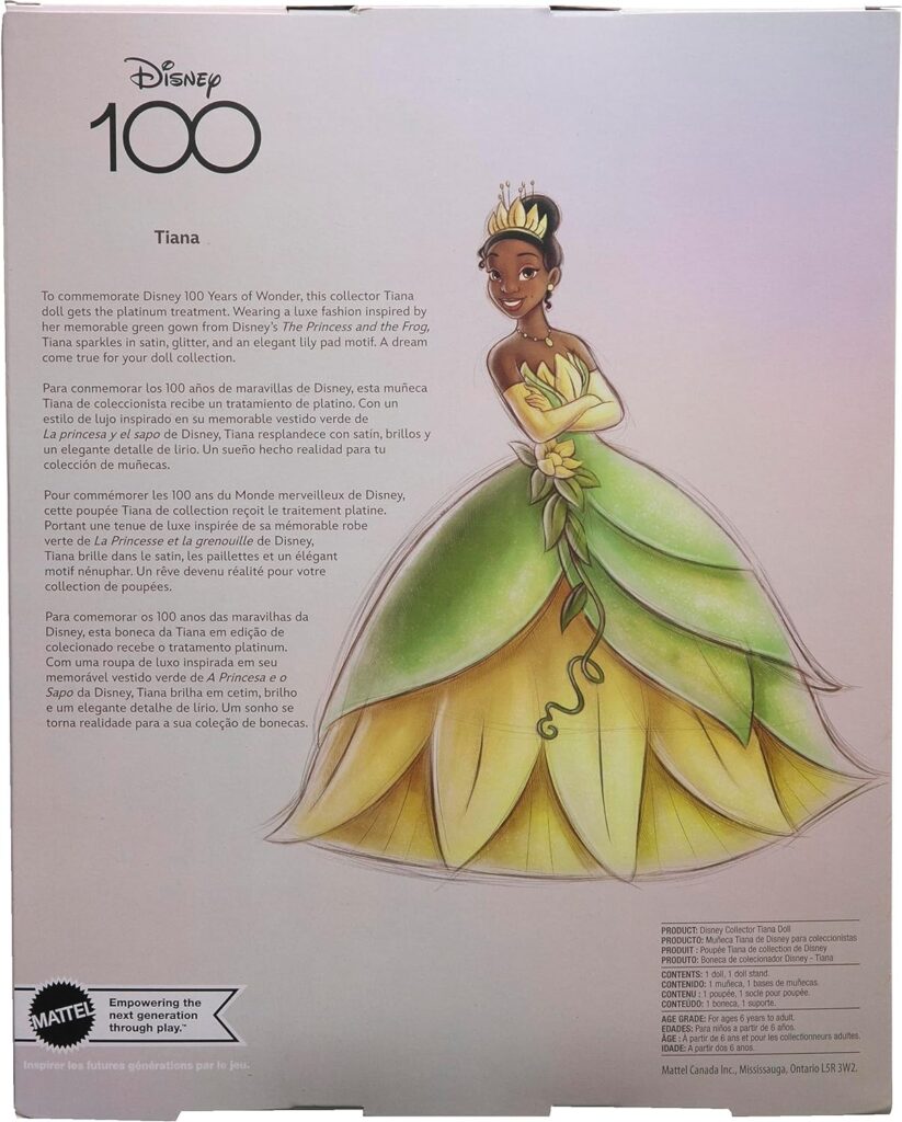 Mattel Disney Toys, Collector Tiana Doll to Celebrate Disney 100 Years of Wonder, Inspired by Disney Movie, Gifts for Kids and Collectors : Toys  Games