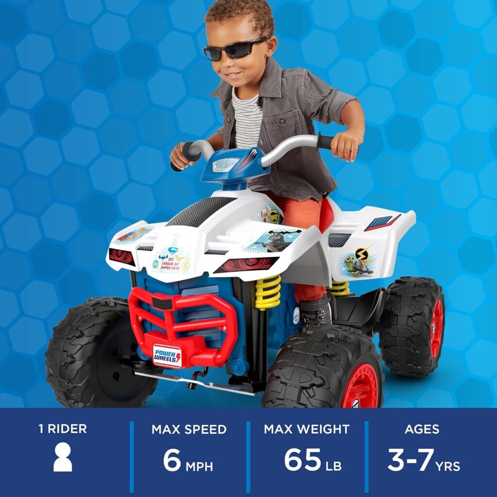 Power Wheels DC League of Super-Pets Ride-On Toy, Racing Atv, Battery Powered Vehicle for Preschool Kids Ages 3-7 Years