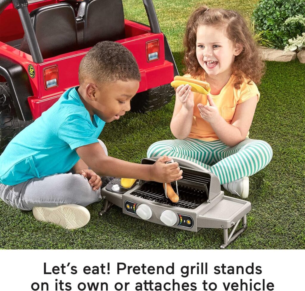 Power Wheels Ride-On Toy Bbq Fun Jeep Wrangler Battery-Powered Vehicle with Sounds, Pretend Grill  5 Food Pieces, Preschool Kids 3+ Years (Amazon Exclusive)