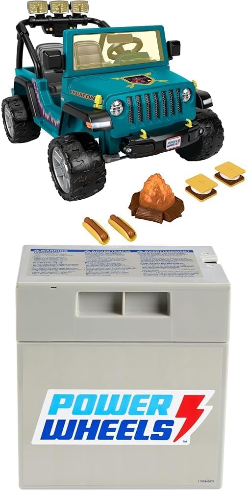 Power Wheels Ride-On Toy Bbq Fun Jeep Wrangler Battery-Powered Vehicle with Sounds, Pretend Grill  5 Food Pieces, Preschool Kids 3+ Years (Amazon Exclusive)