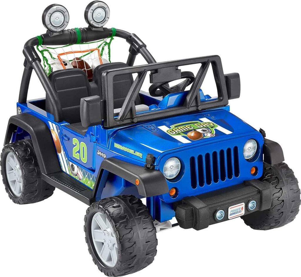 Power Wheels Ride-On Toy Gameday Jeep Wrangler Battery-Powered Vehicle with Sounds, Sports Net  3 Balls, Preschool Kids Ages 3+ Years (Amazon Exclusive)